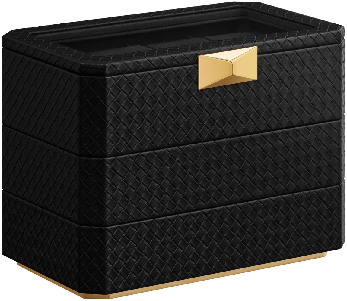 SONGMICS HOME RONNE Kollektion - Uhrenbox 3 Ebenen, 8 Fächer für Uhren, stapelbar, PU im Flechtlook, Schwebe-Effekt, Geschenkidee, Bezug in Tintenschwarz, Innenfutter in Tintenschwarz JWB021B01 Bild 1