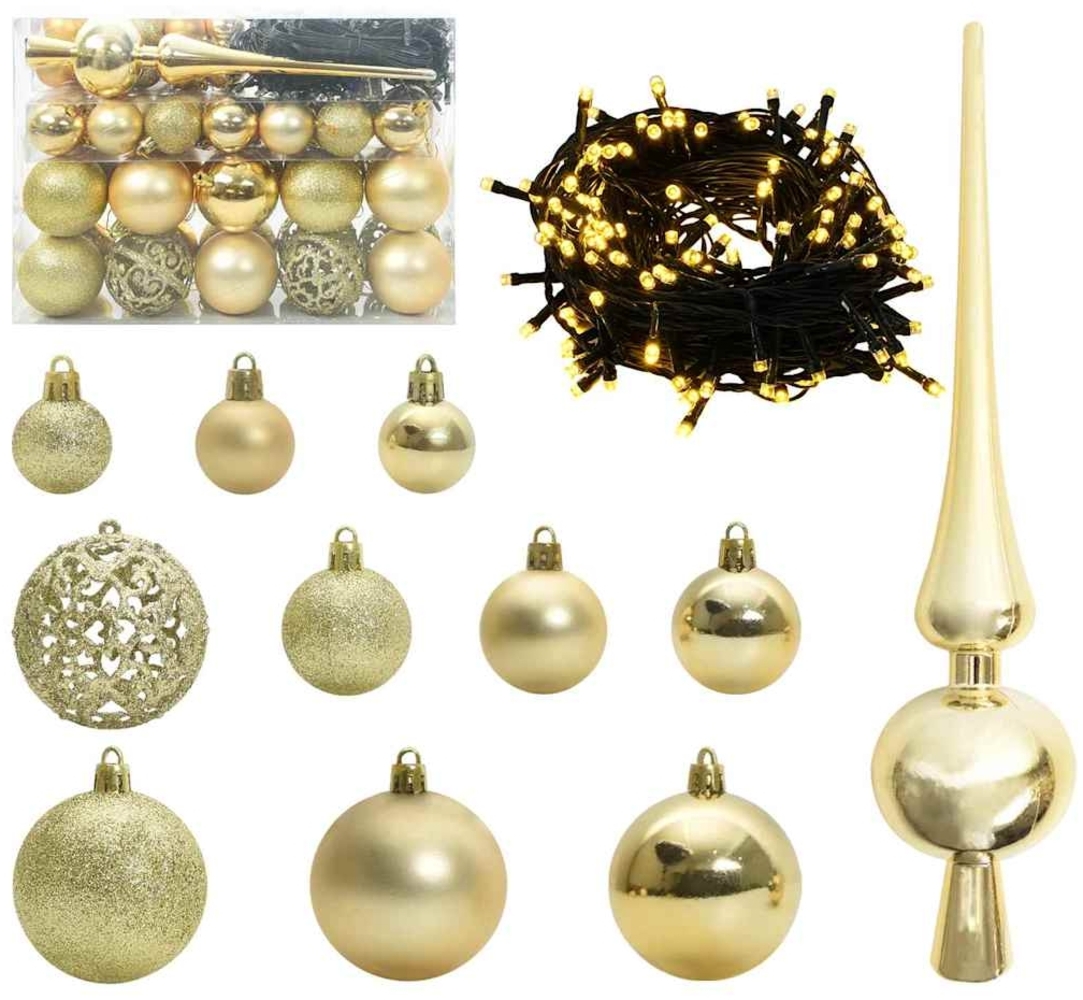 vidaXL Weihnachtskugel-Set mit 150 LEDs 61 pcs Gold Kunststoff 42018833 Bild 1