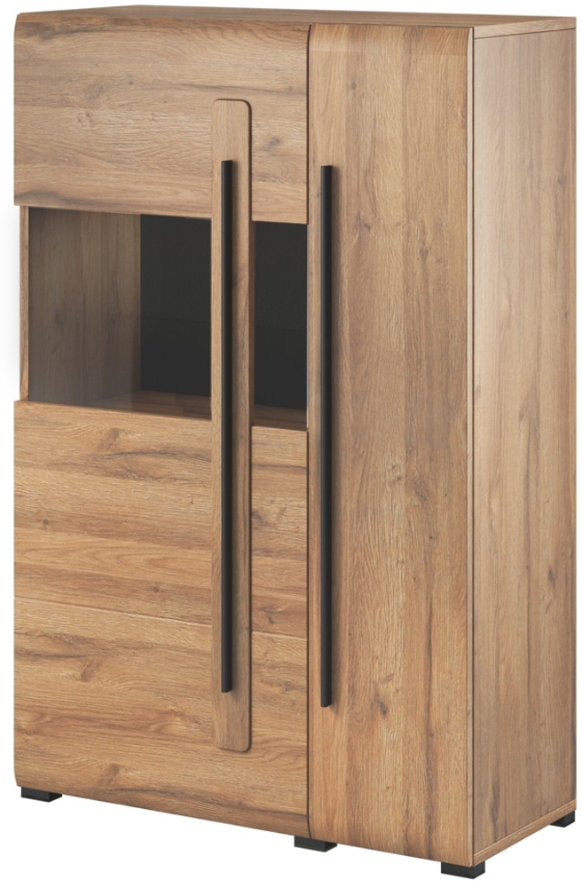 Highboard Vitrine Eiche Grandson Nb. TURDA-83 moderner Stil mit Absetzungen in schwarz, B/H/T: ca. 90/136/39 cm Bild 1