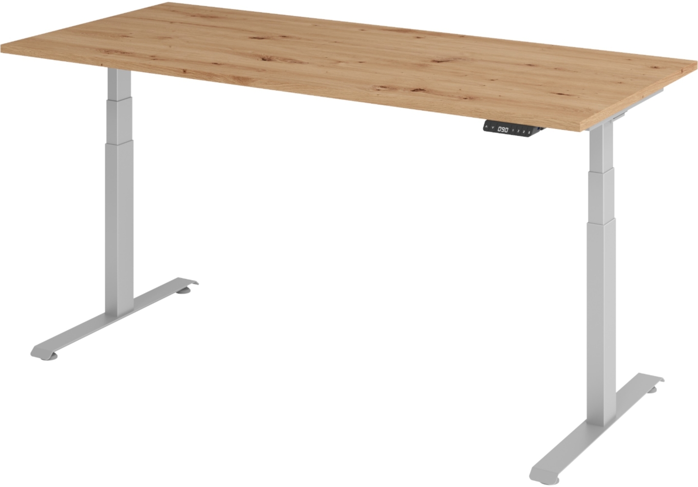 bümö höhenverstellbarer Schreibtisch 180x80 cm in Asteiche, Gestell silber - Höhenverstellbar Elektrisch Stehpult mit 3-fach Speicher, Computertisch, Ergonomischer Steh-Sitz Tisch, Bürotisch, LXK65-19-R-S Bild 1