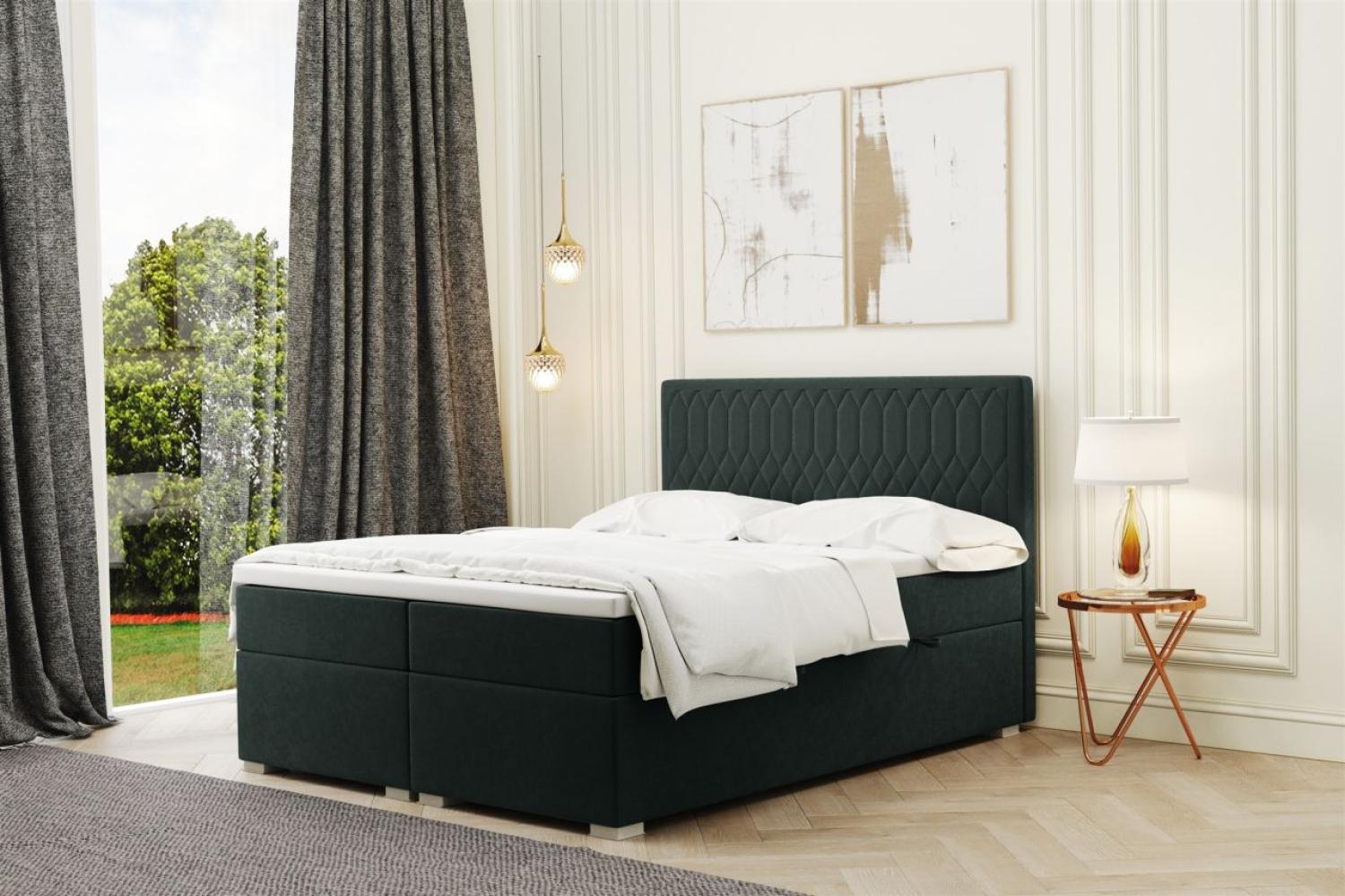 Boxspringbett Schlafzimmerbett DUSTY 200x220cm in Stoff Riviera Grün Bild 1