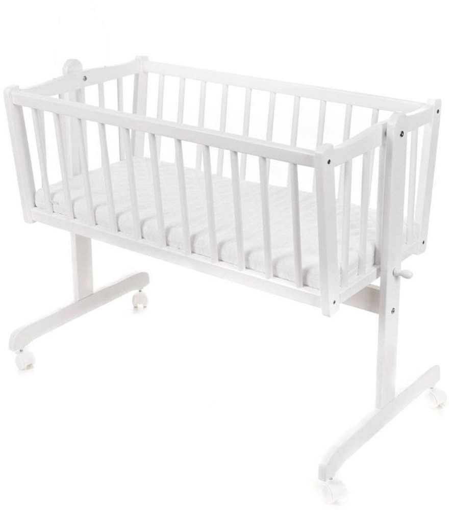 Babywiege weiß mit Matratze Rollen Bild 1