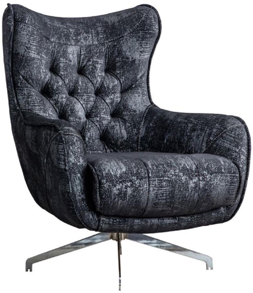 Casa Padrino Luxus Chesterfield Drehsessel Schwarz / Grau / Silber 86 x 82 x H. 100 cm - Wohnzimmer Sessel - Chesterfield Wohnzimmer Möbel Bild 1