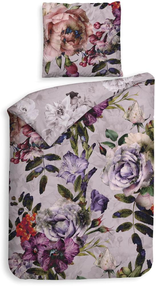 Heckett & Lane Mako-Satin Bettwäsche 155x220 Samia pink Rosen Blumen rosa blau grau Bild 1