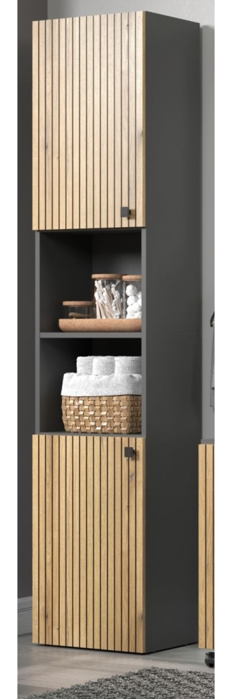 Badezimmer Hochschrank Bliss in Evoke Eiche und grau 40 x 186 cm Bild 1