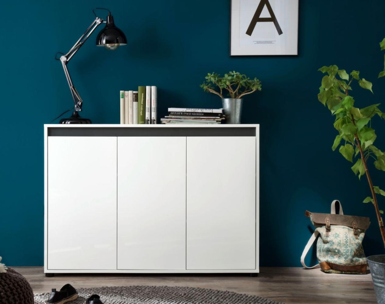 Sideboard Sol Lack Hochglanz weiß und 2 verschiedenen Absetzungen 119 x 84 cm Bild 1