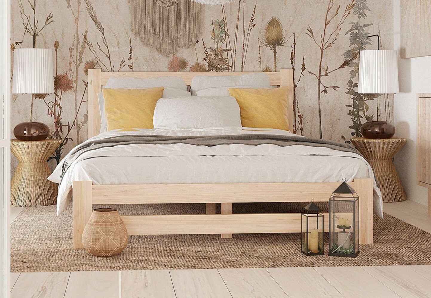 Home Collective Holzbett mit Lattenrost Modern Bett Kiefer Bettgestell Massivholzbett Klassisch (90x200, 120x200, 140x200, 160x200 cm), Doppelbett, Skandi Boho Landhaus Kopfteil hoch 120x200 cm natur Bild 1