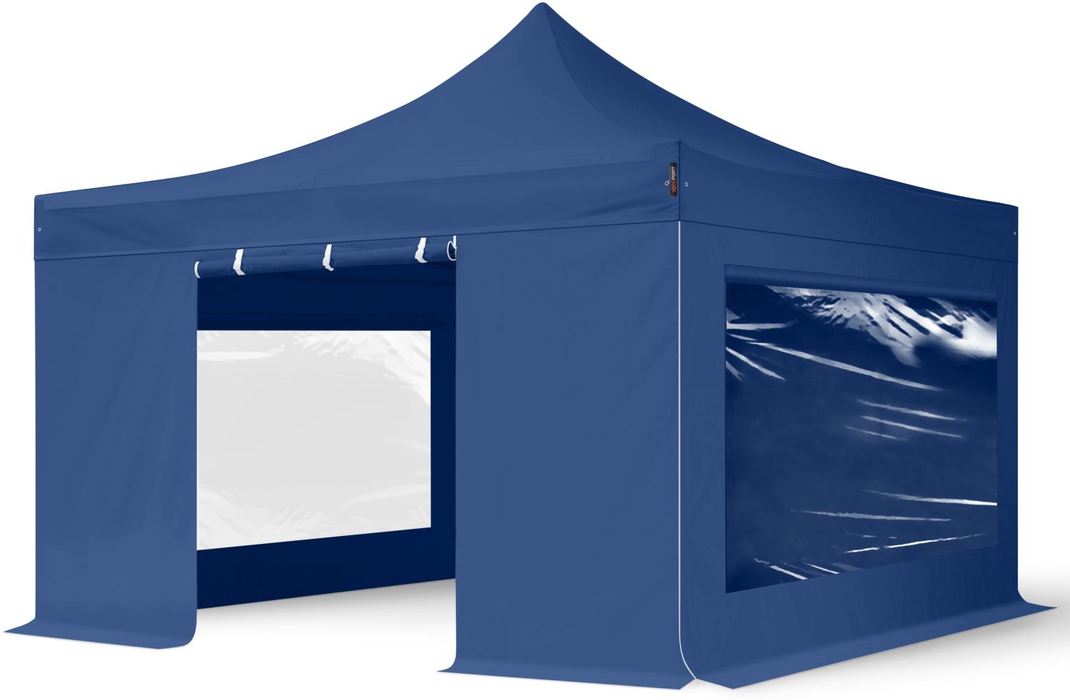 4x4 m Faltpavillon, PREMIUM Stahl 40mm, Seitenteile mit Panoramafenstern, blau Bild 1