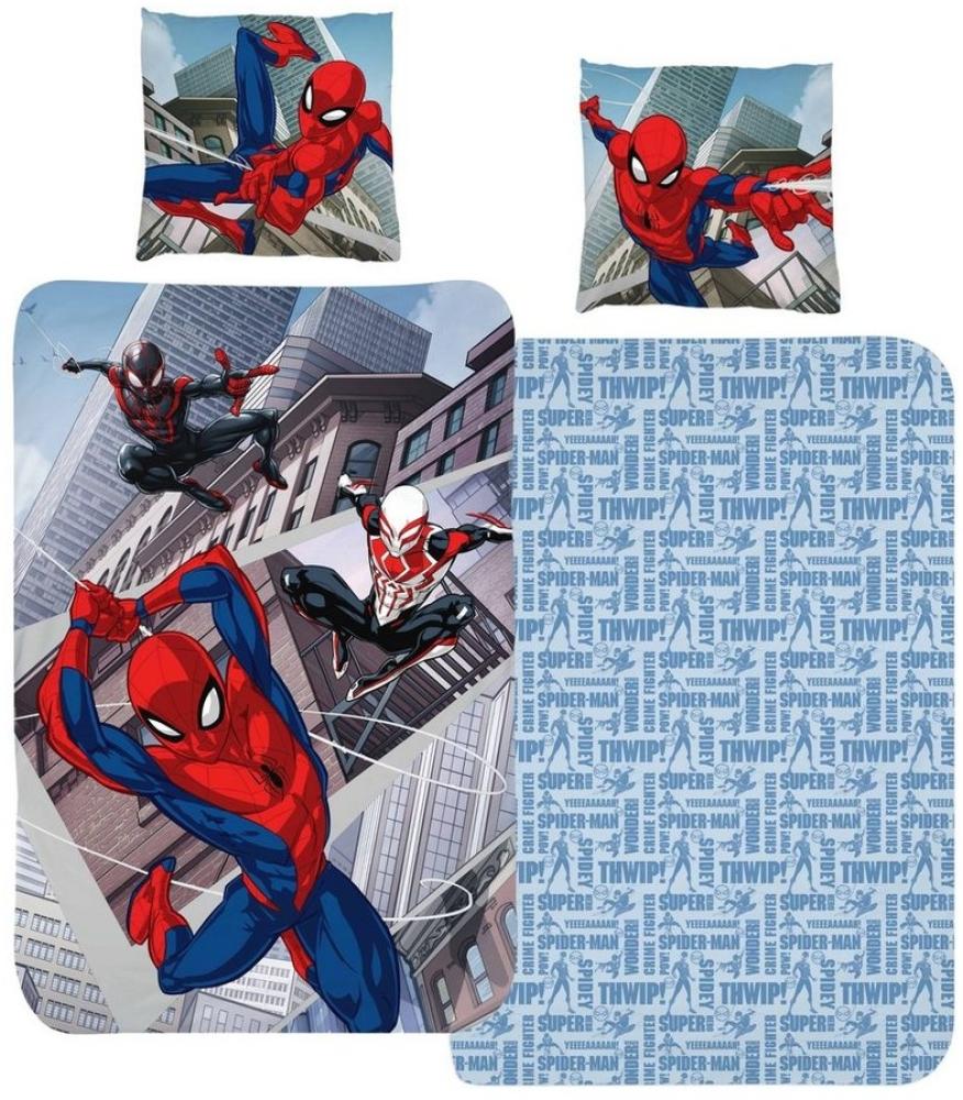 MTOnlinehandel Bettwäsche Spiderman Marvel 135x200 + 80x80 cm, 100 % Baumwolle, Renforcé, 2 teilig, Jungen Kinderbettwäsche mit Reißverschluss Bild 1