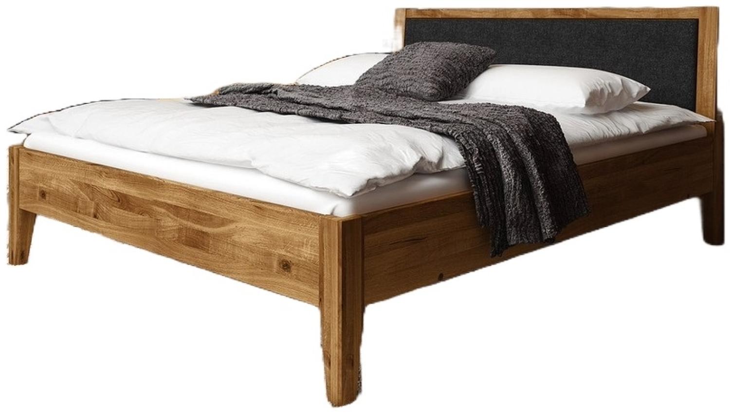 Bett Sydo 9 aus Wildeiche massiv 140x200 cm mit Polsterkopfteil Anthrazit Bild 1