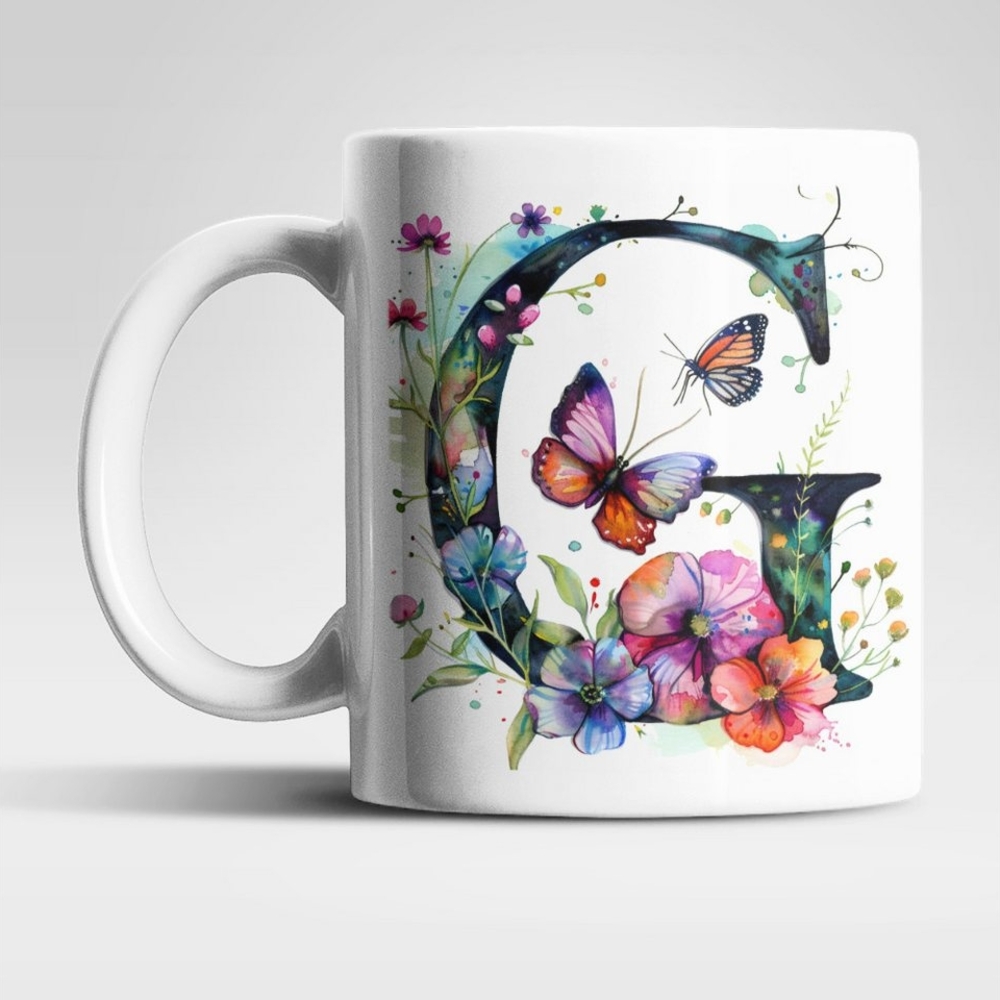 WS-Trend Tasse Name A bis Z Blumen Schmetterlinge Kaffeetasse Teetasse Geschenkidee, Keramik Bild 1