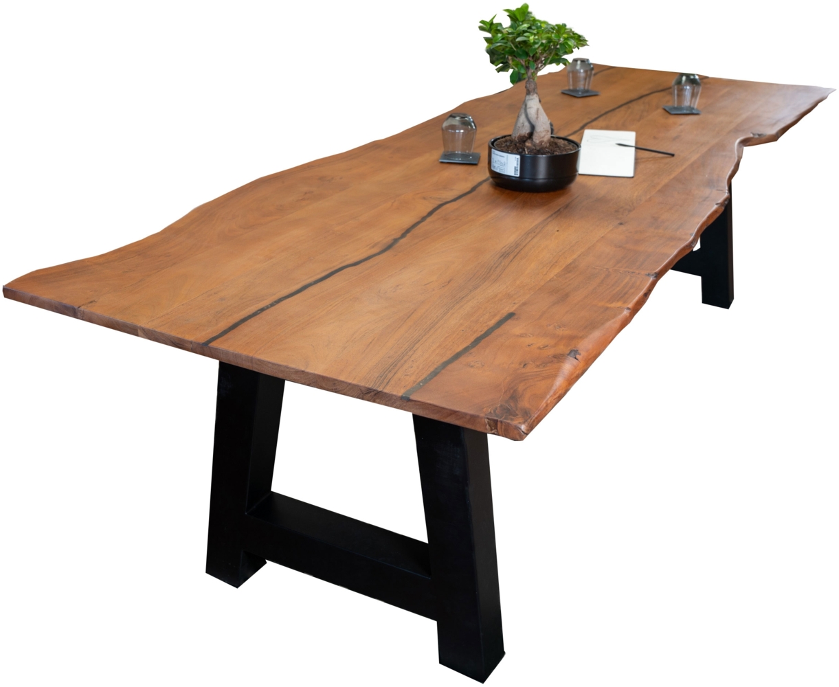 Baumkantentisch Akazie mit schwarzen Resin-Adern nussbaumfarben 300 x 100 cm A-Gestell schwarz POLLY 92376714 Bild 1