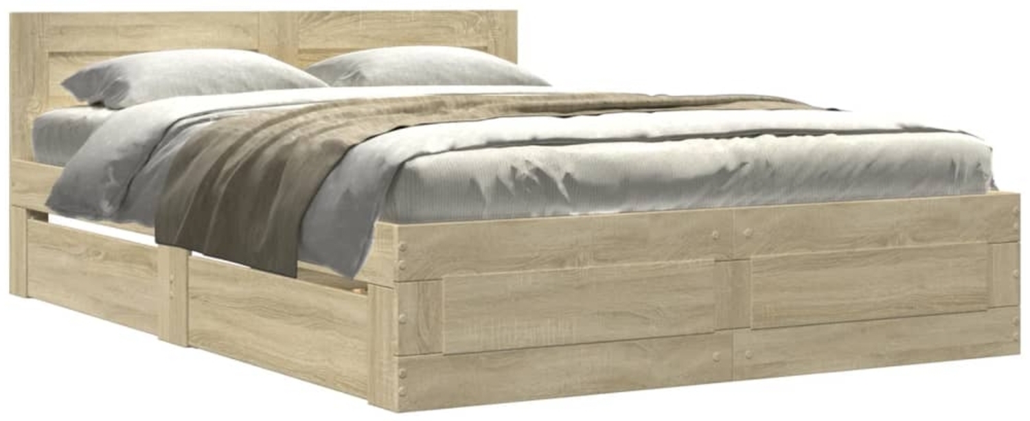 vidaXL Bettgestell mit Kopfteil Sonoma-Eiche 120x200 cm Holzwerkstoff 3295571 Bild 1
