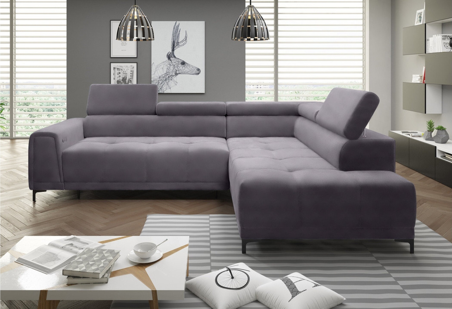 Stylefy Volter Ecksofa Strukturstoff Grau Rechts Bild 1