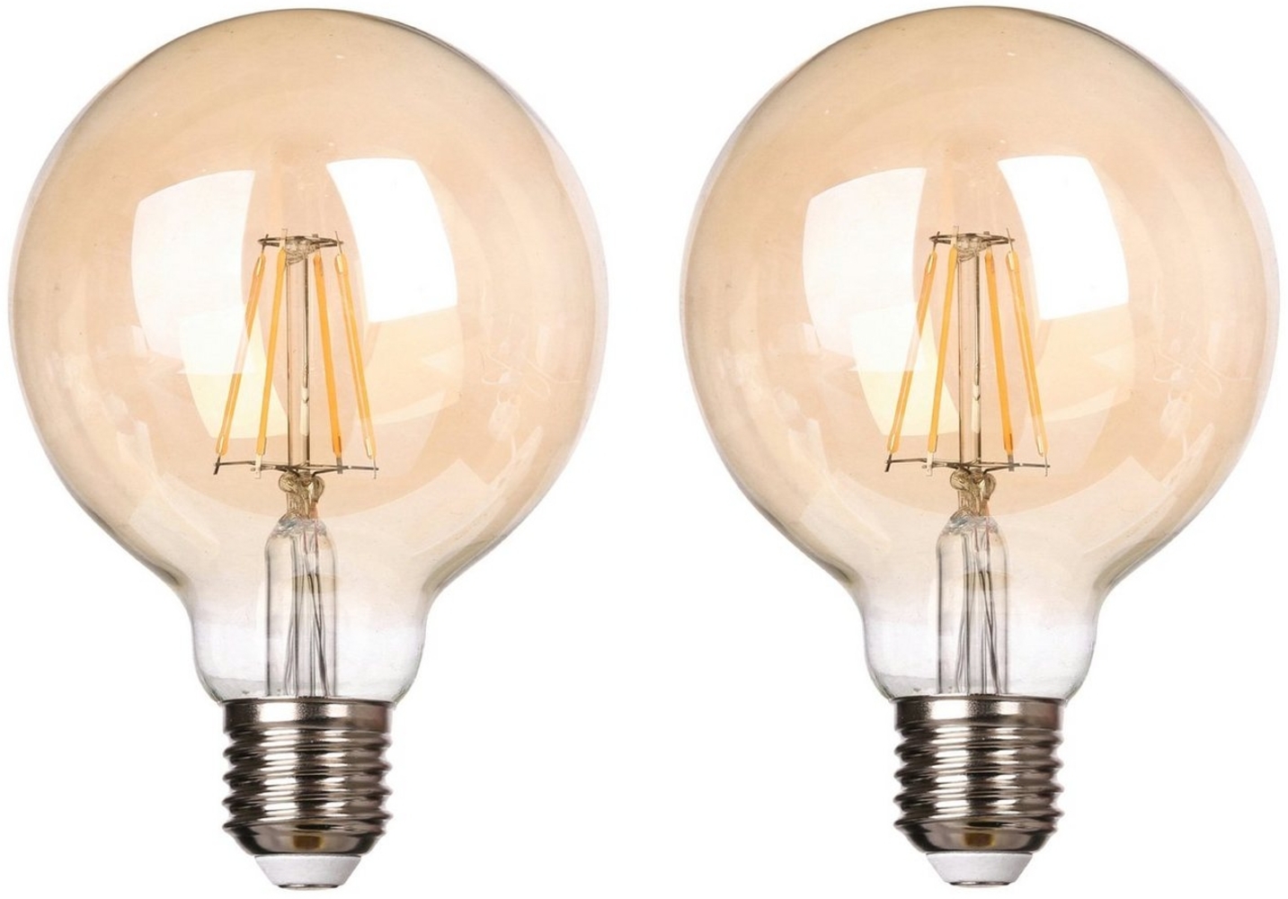 TRANGO LED-Leuchtmittel, 2er Pack E27003-2 LED Filament Lampe Leuchtmittel mit E27 Fassung G95, 2500 Kelvin warmweiß Gold farbig 4 Watt, 400 Lumen, Amber Vintage Glühbirne, LED Globe Retro Edison Lampe, Abstrahlwinkel 360°, 2 St. Bild 1
