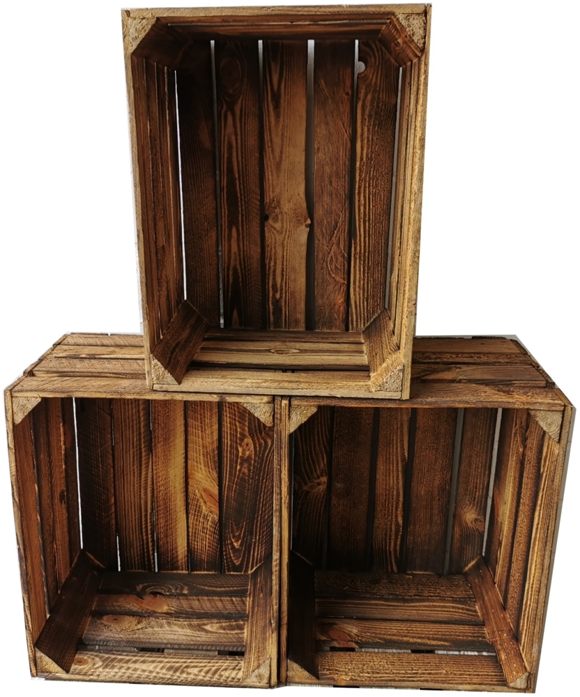 Holzkisten 3er Set Vintage Geflammt 50 x 40 x 30cm Bild 1