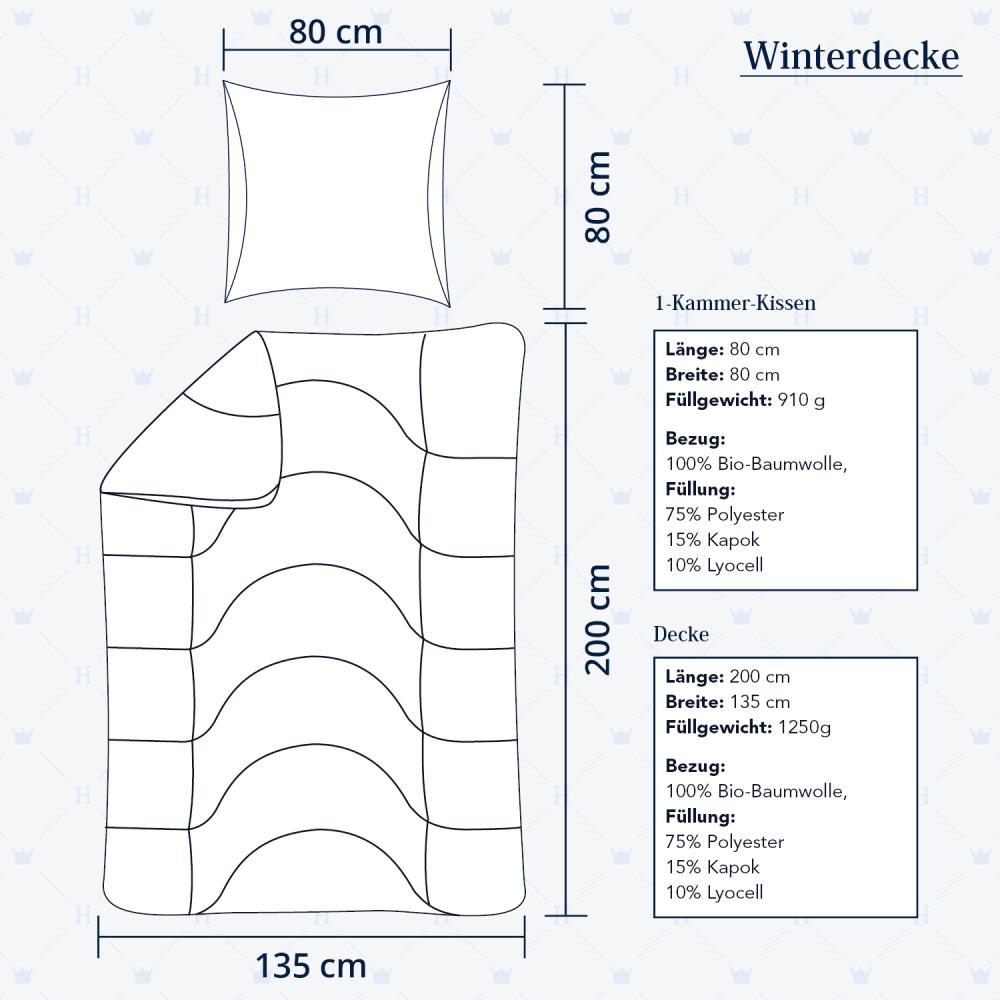 Heidelberger Bettwaren Bettdecke 135x200 cm mit Kissen 80x80 cm, Made in Germany | Winterdecke, Schlafdecke, Steppbett mit Kapok-Füllung | atmungsaktiv, hypoallergen, vegan | Serie Kanada Bild 1