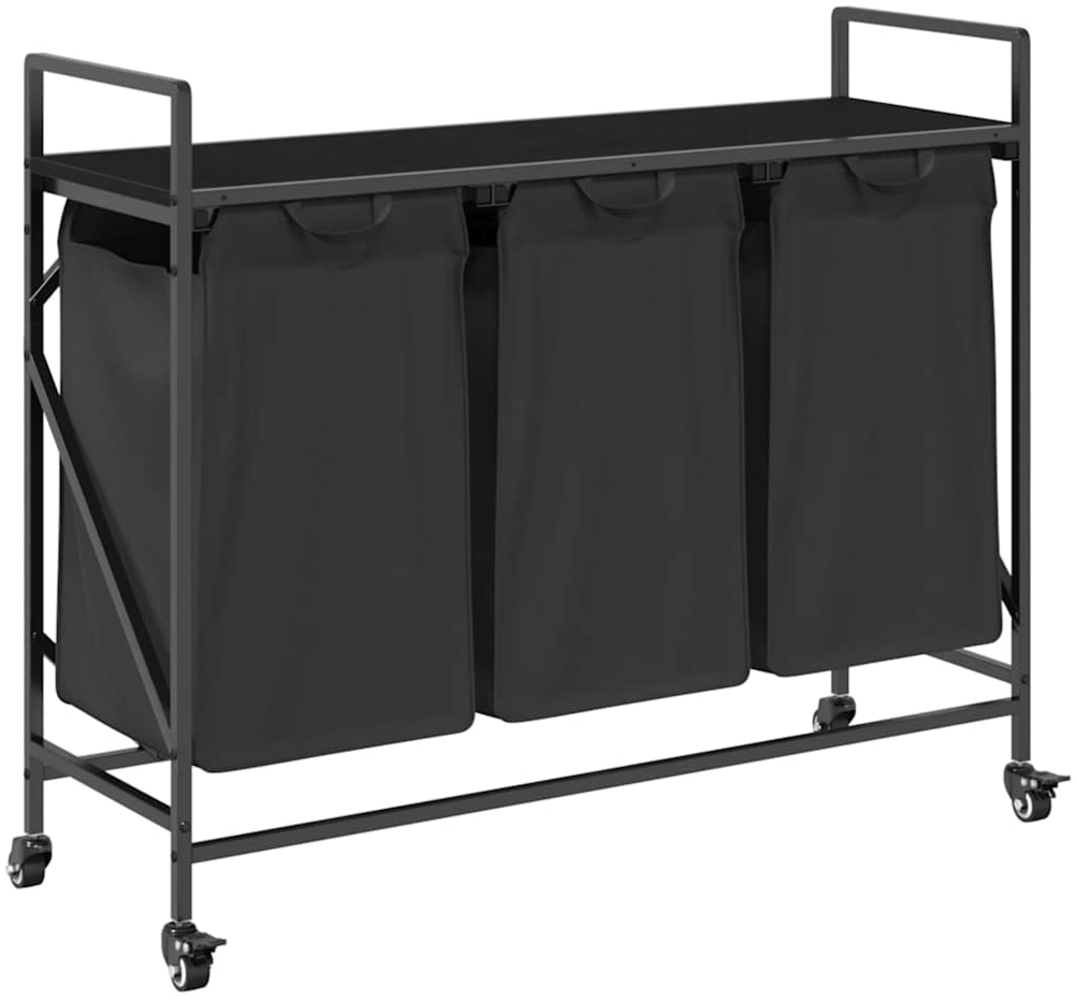 vidaXL Wäschekorb 3 Fächer mit Rädern Schwarze Eiche 859090 Bild 1