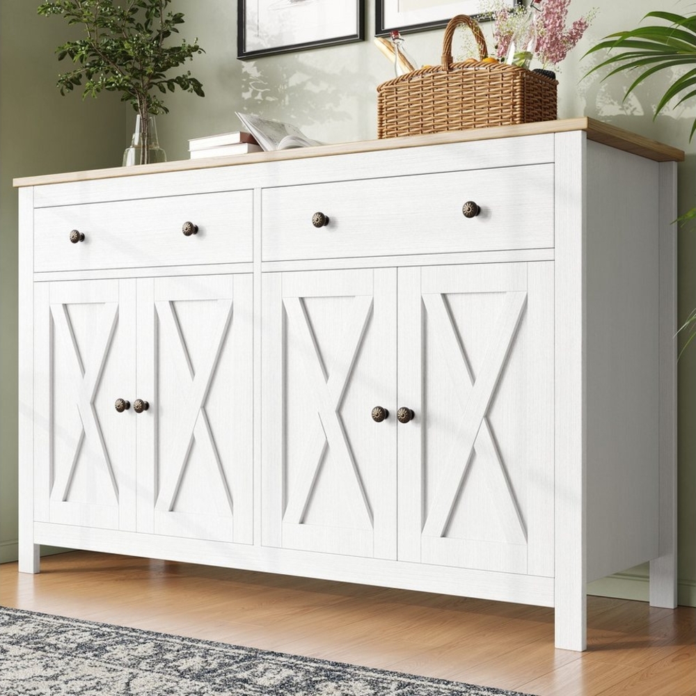 Flieks Sideboard mit 2 Schubladen und 4 Türen (1 St, 140×40×89 cm, mit verstellbare Einlegeböden), Kommode Küchenschrank Aufbewahrungsschrank Wohnzimmer Bild 1