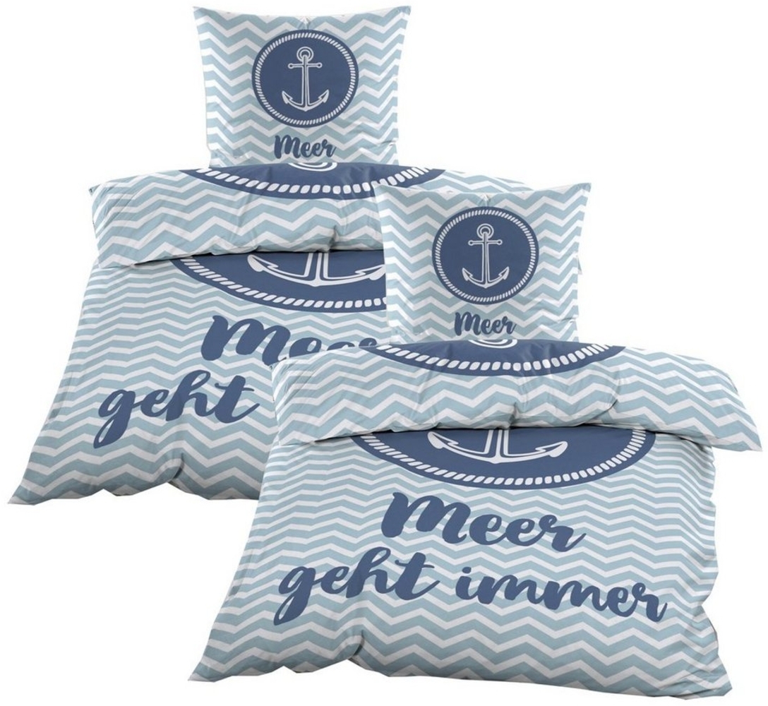 Casa Colori Bettwäsche Renforce Ganzjahres Bettgarnitur 135x200 cm, Renforce, 4 teilig, Blau Weiß Gestreift Bild 1