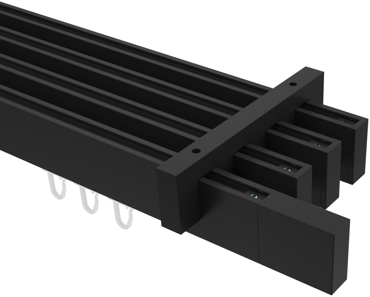 Innenlauf-Gardinenstangen-Set Smartline Lox 480 cm (geteilt in 3 x 160 cm), 4-läufig, 14x35 mm Schwarz Bild 1