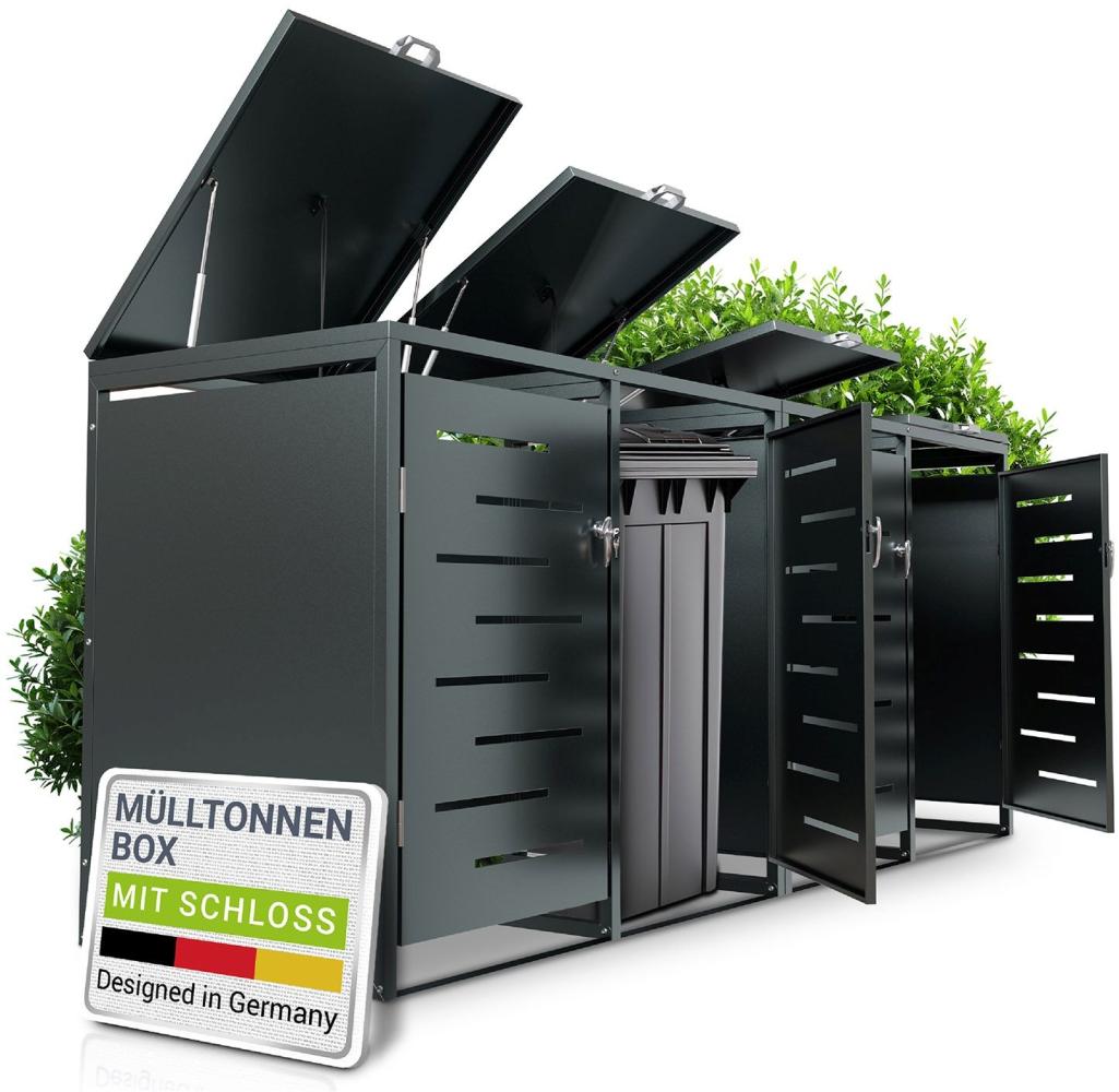 Juskys Mülltonnenbox Arel 4er - Metall Gartenbox für 120 bzw. 240l Mülltonnen - Aufbewahrungsbox abschließbar - Unterstand mit Dach & Gasdruckfeder - Anthrazit Bild 1