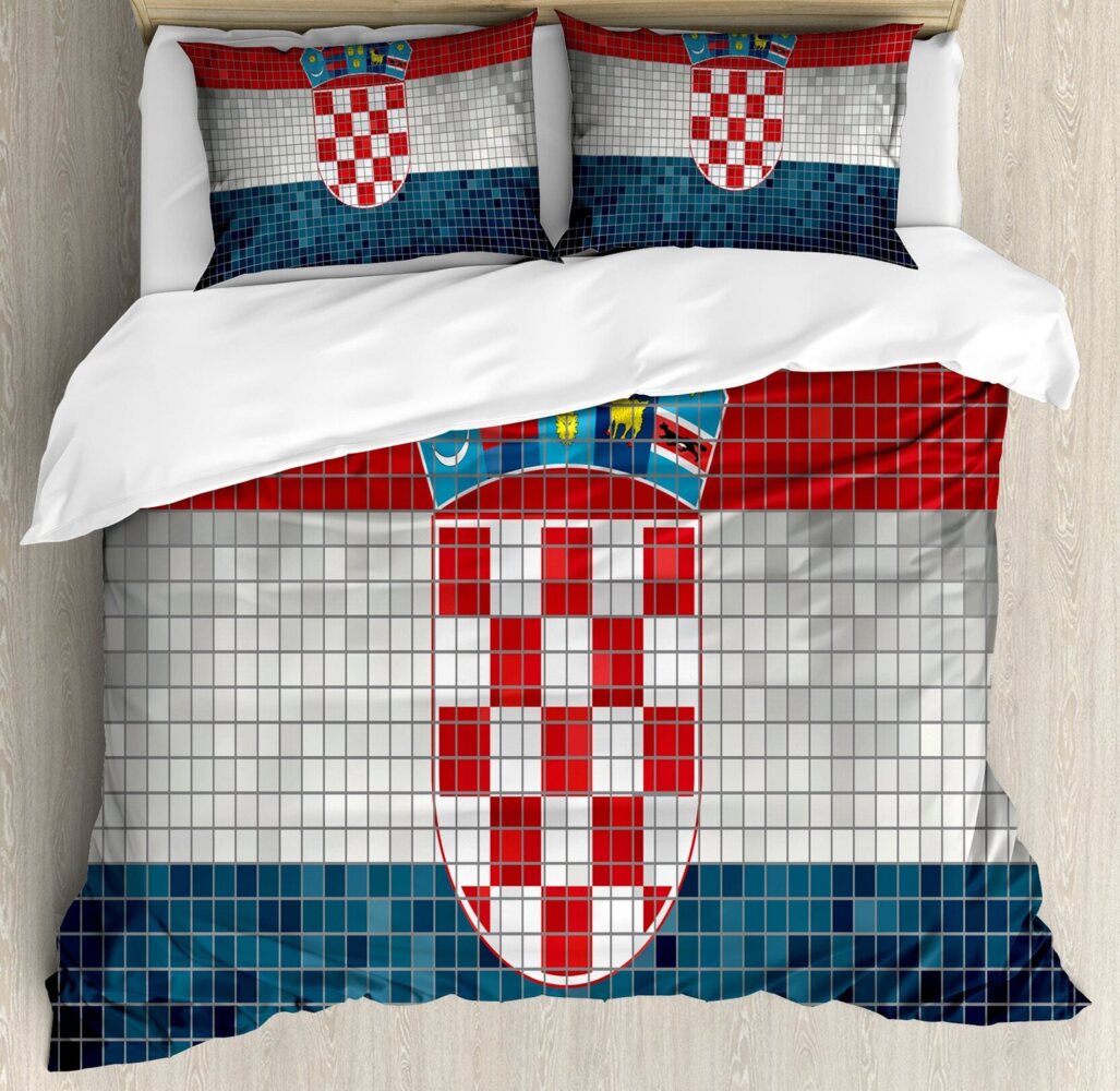 Abakuhaus Bettwäsche Milbensicher Allergiker geeignet mit Kissenbezügen, Microfaser, Kroatien Flagge mit Mosaik-Quadraten Bild 1