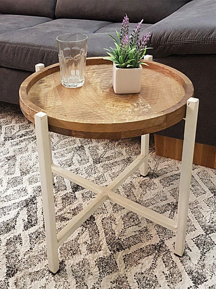Beistelltisch Couchtisch Wohnzimmer-Tisch rund Omaha Metall-Gestell tobacco white Bild 1