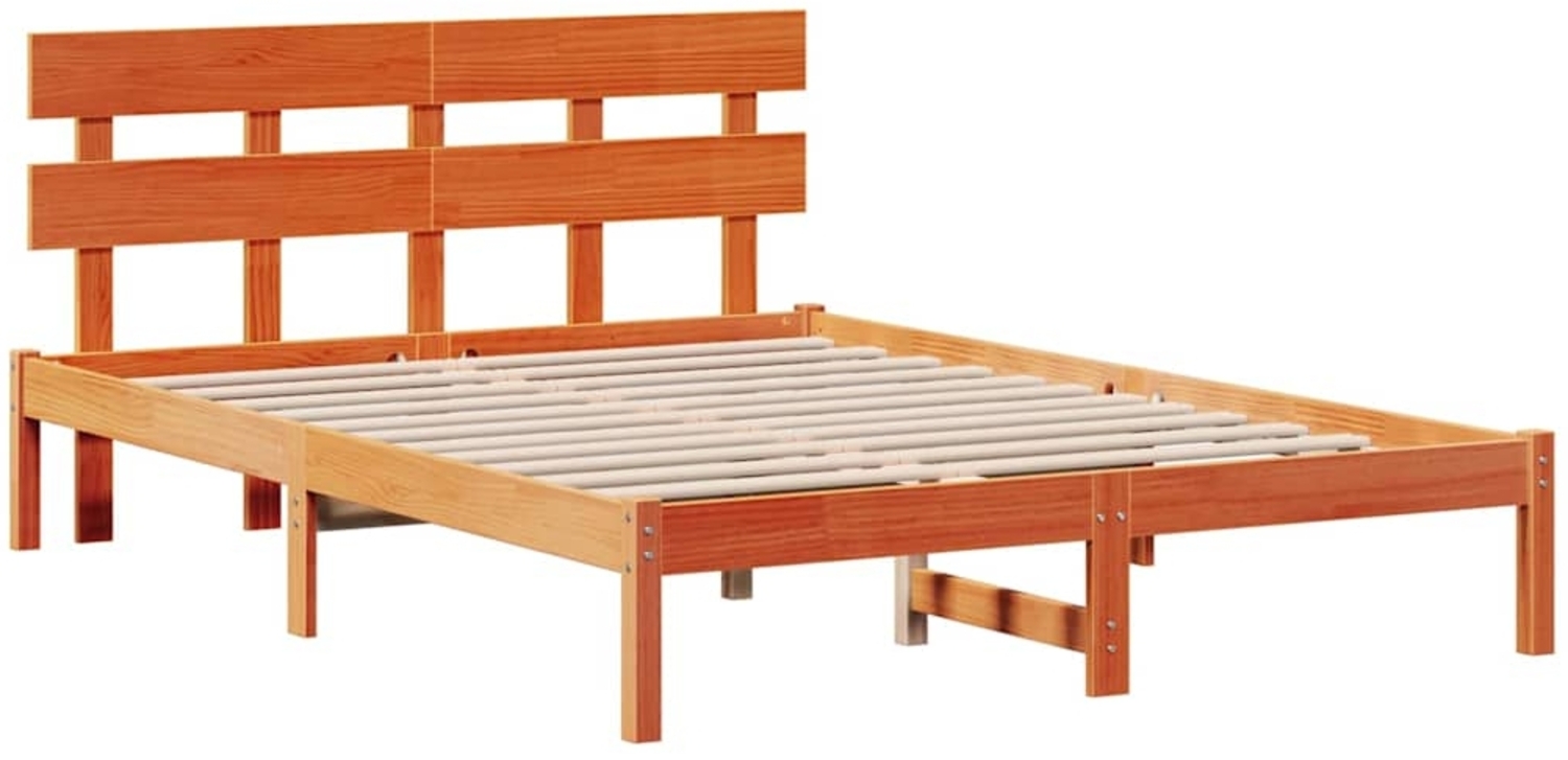 vidaXL Bettgestell mit Kopfteil Braun 140 x 200 cm Massivholz Kiefer 872163 Bild 1