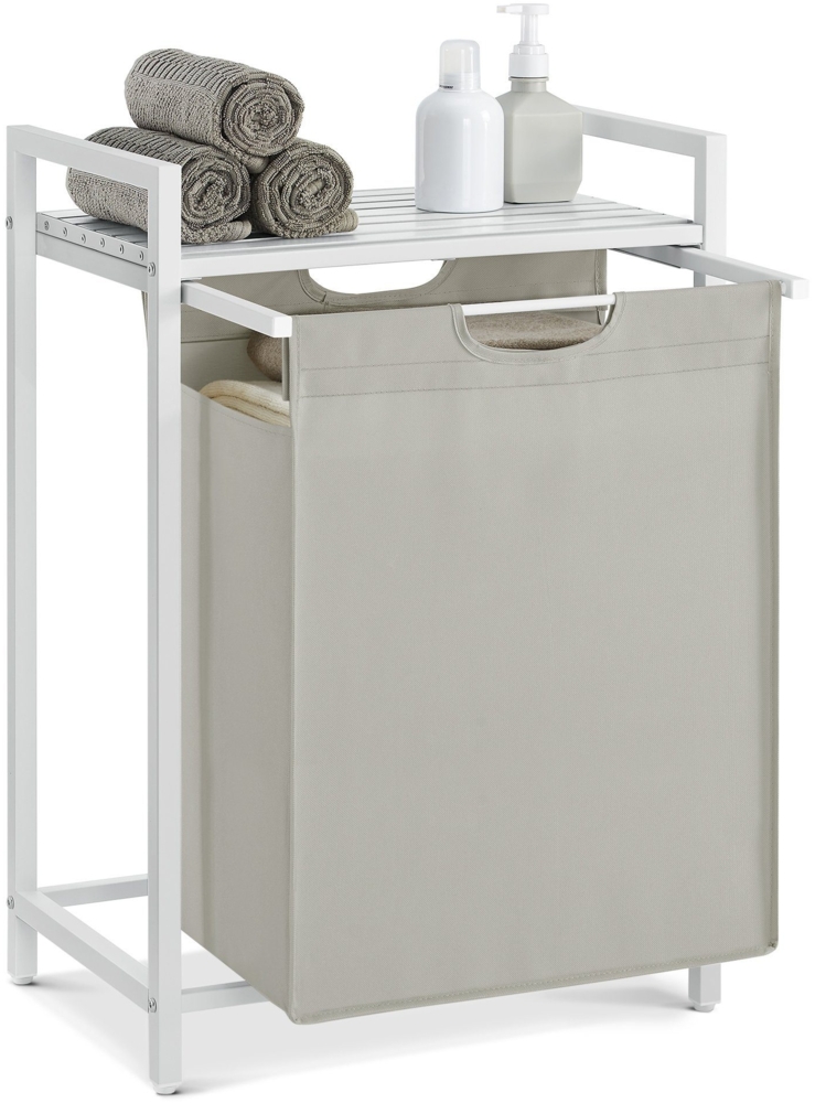 Vasagle Wäschekorb ausziehbar, Metallrahmen Weiß, 65 L / 50 x 33 x 72 cm Bild 1