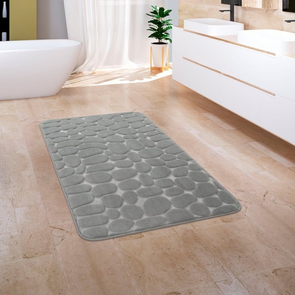 Paco Home Badematte Corby 256, Memory-Schaum Effekt, Höhe 13 mm, rutschhemmend beschichtet, fußbodenheizungsgeeignet, Polyester, rechteckig, Badteppich, Uni Farben, Motiv Steine, Hoch-Tief Effekt Bild 1