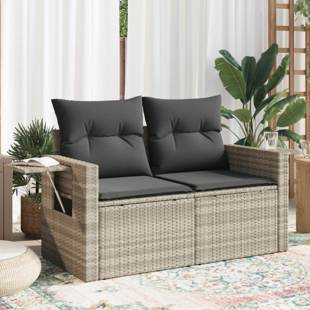 vidaXL Gartensofa mit Kissen 2-Sitzer Hellgrau Poly Rattan 366185 Bild 1