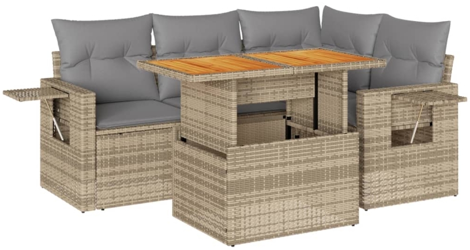 vidaXL 5-tlg. Garten-Sofagarnitur mit Kissen Beige Poly Rattan 3327146 Bild 1