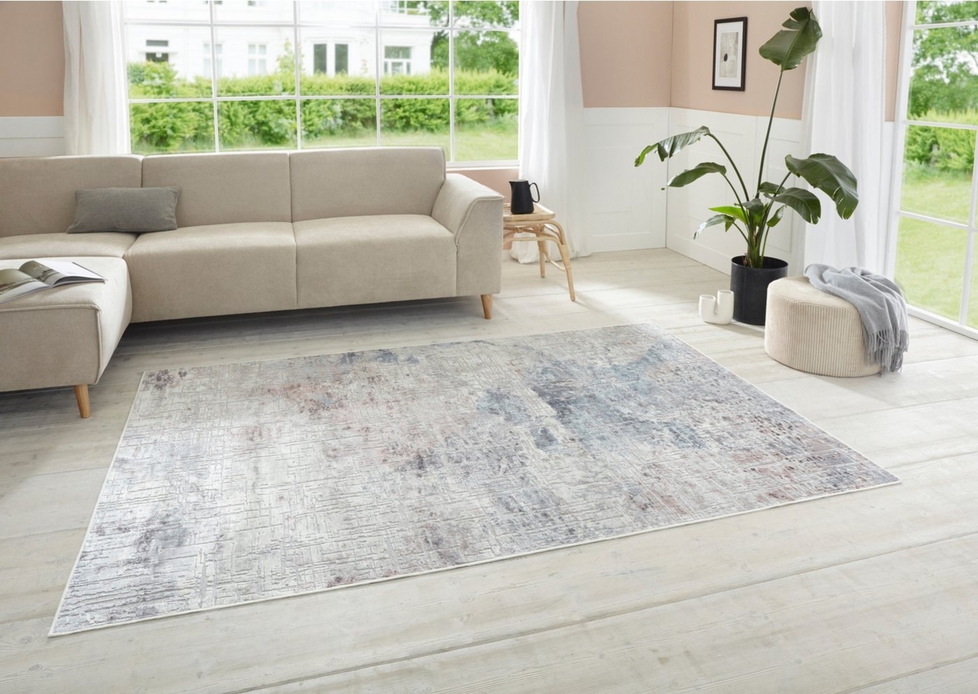 Kurzflor Teppich Chameis Grau Rosa Blau - 135x195x0,4cm Bild 1