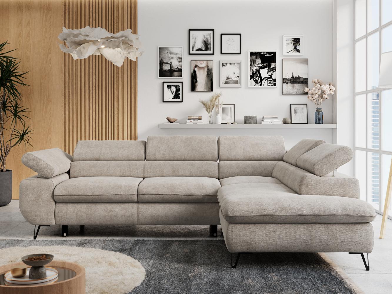 Ecksofa mit Bettfunktion, Modern Sofa, L-form, Einstellbare Kopfstützen, Bettkasten, PETER, 1x Ecksofa, Beige, Stoff, rechts Bild 1