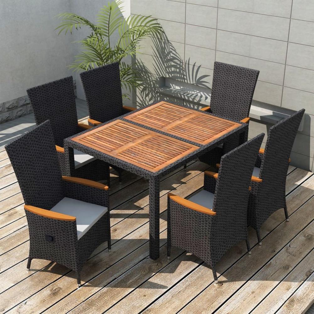 vidaXL 7-tlg. Garten-Essgruppe Poly Rattan Akazienholz Schwarz 48013 Bild 1