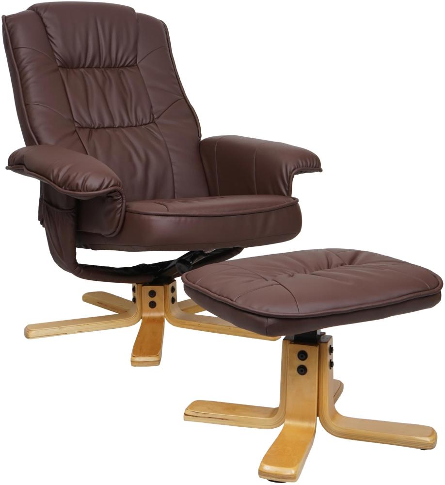 Relaxsessel M56, Fernsehsessel TV-Sessel mit Hocker Ottomane, Kunstleder Eukalyptus Holz FSC®-zertifiziert ~ rot-braun Bild 1