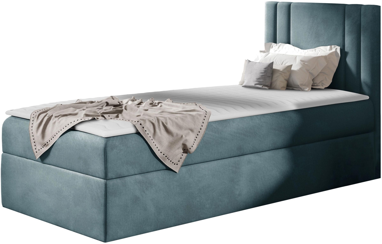 Boxspringbett 'Harlon Mini' rechts, blau 80x200 cm Bild 1