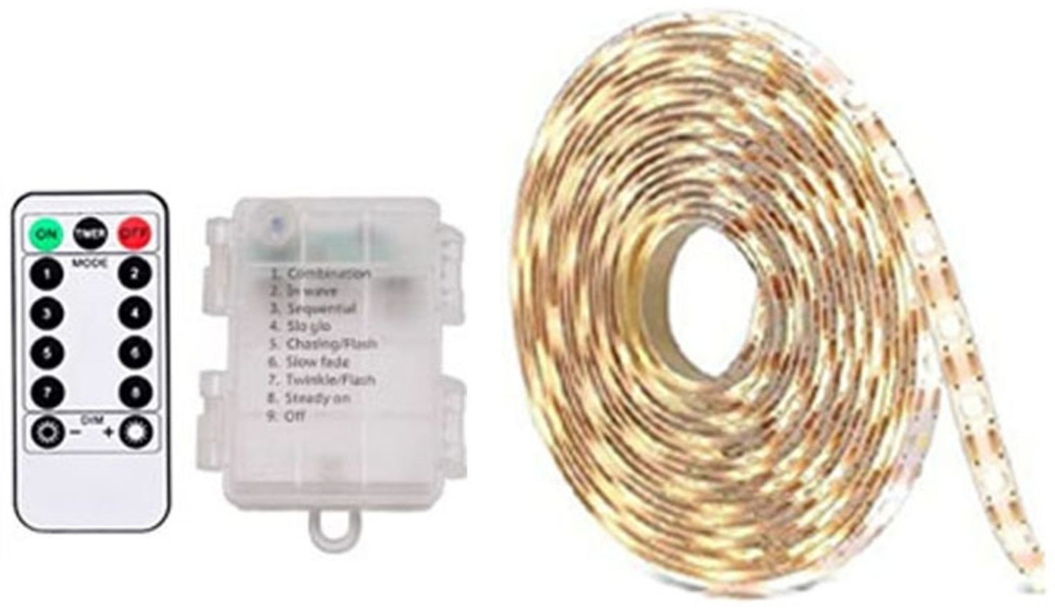 LED-Lichtleiste, batteriebetrieben, 2 Meter lang, 60 LEDs, batteriebetriebene Fernbedienung, Timer, wasserdichte Lichtleiste für Schlafzimmer, Kleiderschrank, Wohnung und Partydekorationen, warmweiß. Bild 1