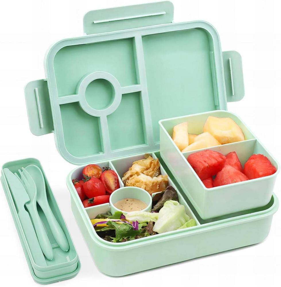 Bugucat Brotdose Kinder 5 Fächer 1300ML Lunchbox Auslaufsicher Bento Box Besteck Bild 1