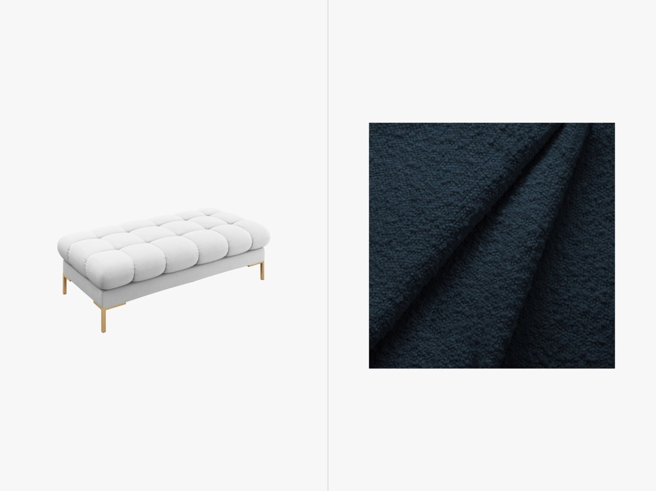Micadoni Polsterbank Mamaia 2-Sitzer Boucle Baloo Dunkelblau goldene Beine Bild 1