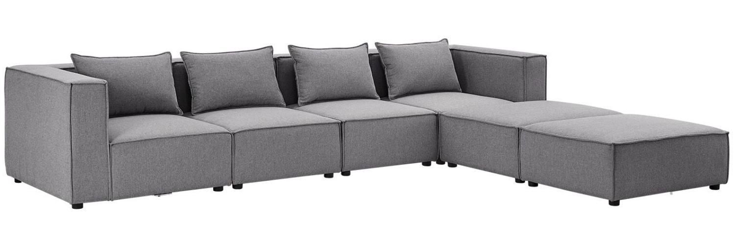 Juskys modulares Sofa Domas XXL - Couch für Wohnzimmer - 2 Ottomanen, Armlehnen & Kissen - Ecksofa Eckcouch Ecke - Wohnlandschaft Stoff Dunkelgrau Bild 1