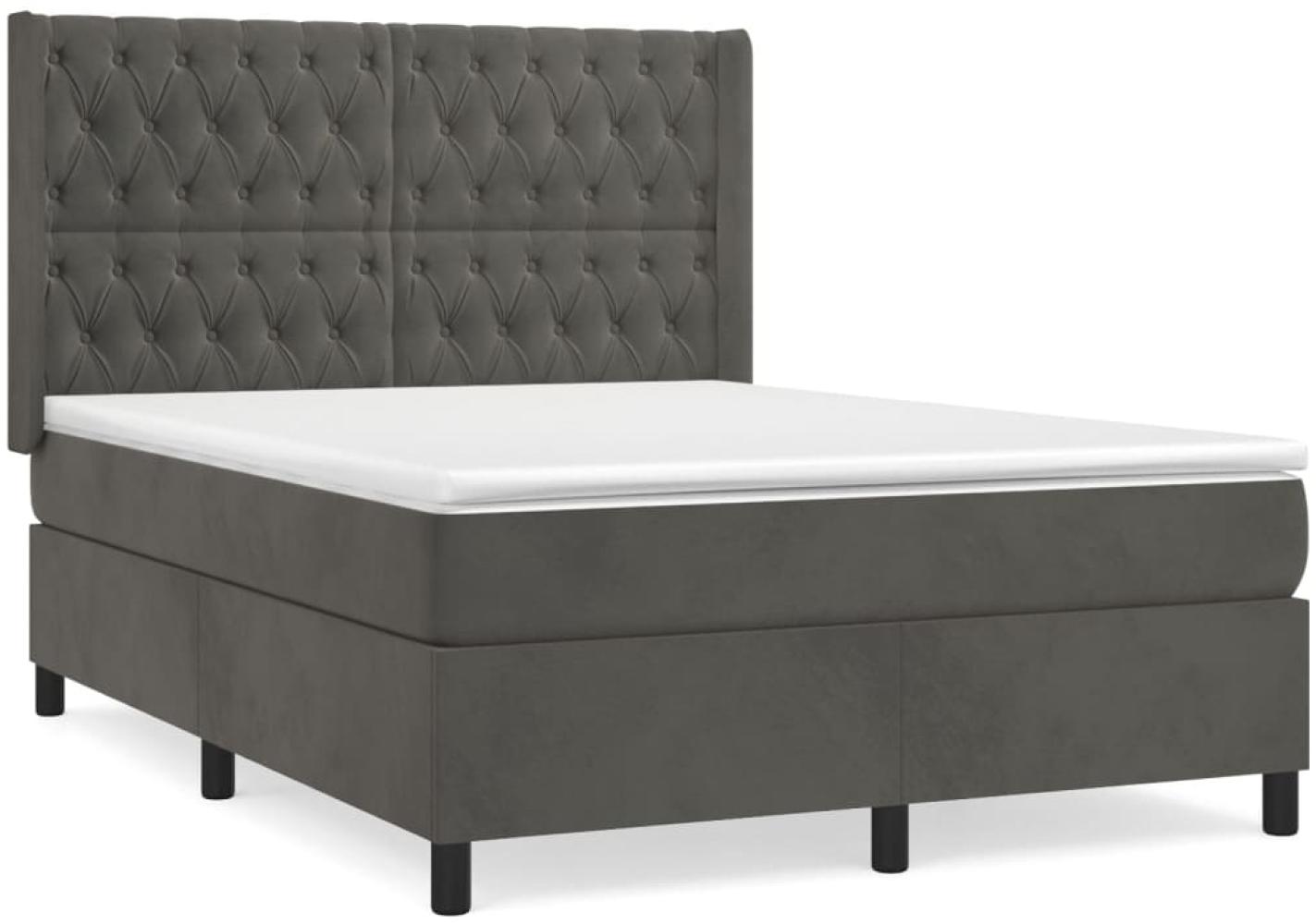 vidaXL Boxspringbett mit Matratze Dunkelgrau 140x190 cm Samt 3132856 Bild 1