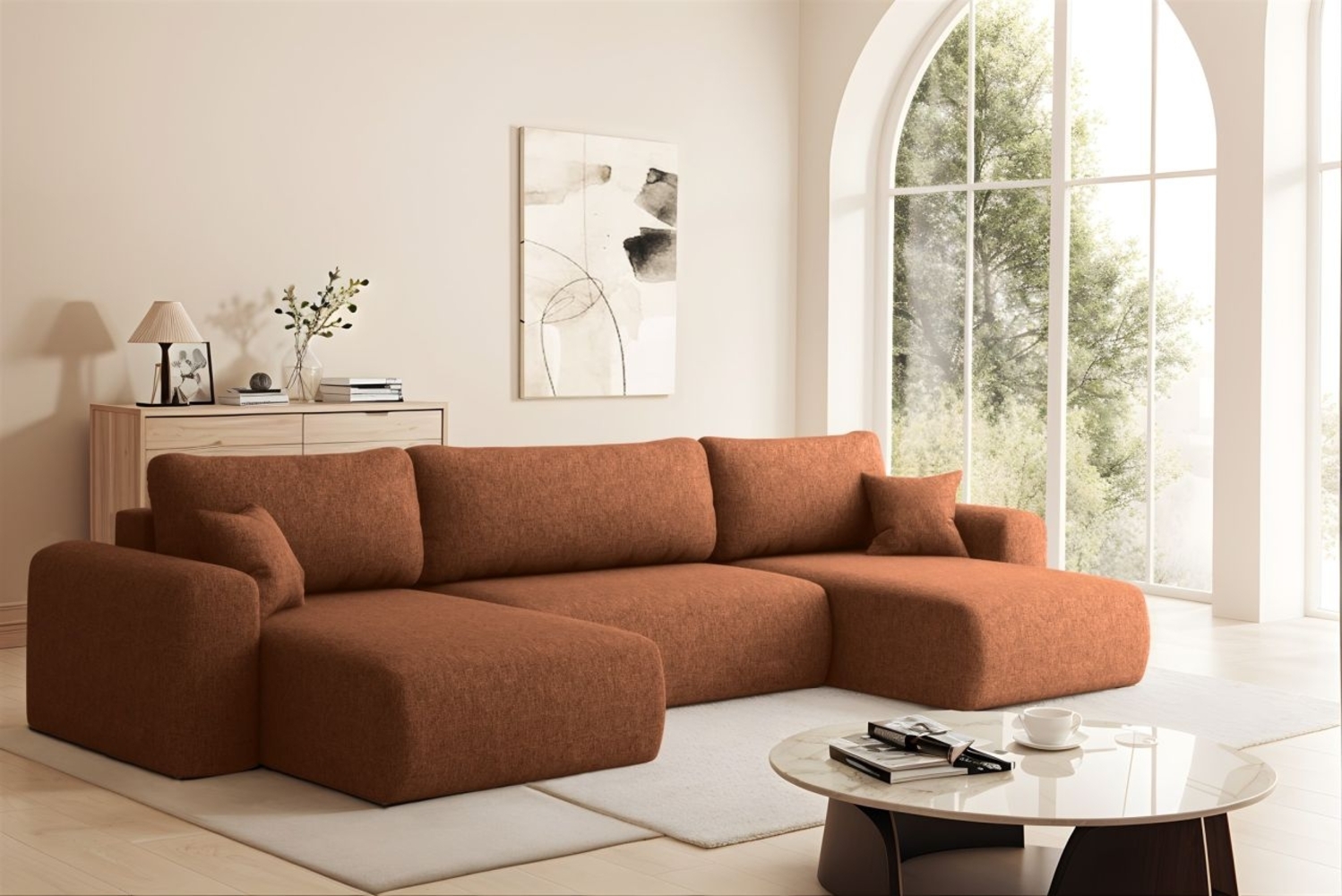 Wohnlandschaft Sofa mit Schlaffunktion FLORA Stoff Verita Ziegelrot Bild 1