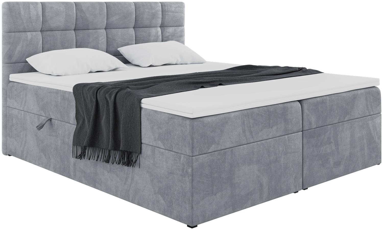 MEBLINI Boxspringbett TAPO 2 140x200 cm mit Bettkasten - H3/Grau Samt Polsterbett - Doppelbett mit Topper & Taschenfederkern-Matratze Bild 1