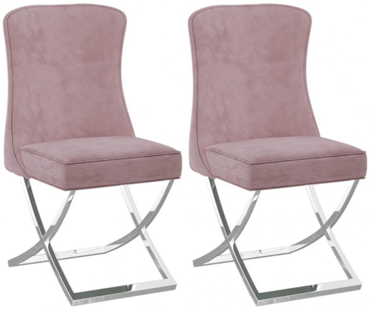 vidaXL Esszimmerstühle 2 Stk. Rosa 53 x 52 x 98 cm Samt & Edelstahl Bild 1