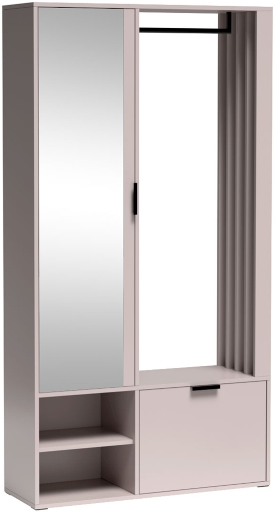 MEBLINI Garderobenschrank Flur mit Spiegel - MILANO UNI - 100x33x190cm R/L - Kaschmir mit Sitzbank - Garderobe Schrank - Flurgarderobe schmal - Garderobe Flur Möbel Set - Flurschrank hoch Bild 1