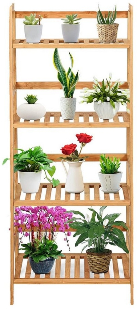 KOMFOTTEU Blumenständer, 4 Etagen Leiterregal aus Bambus Bild 1