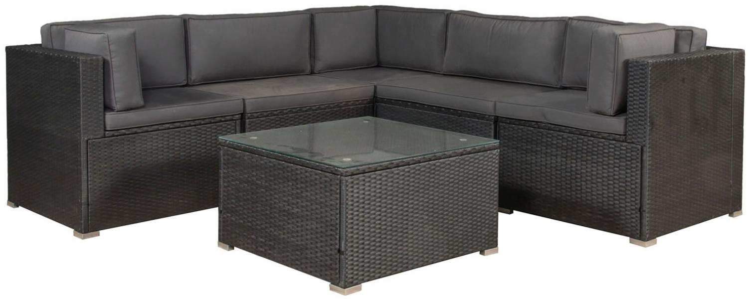 Juskys Polyrattan Lounge Nassau wetterfest – Gartenmöbel Set mit Ecksofa, Tisch & Auflagen - Gartenlounge für 5 Personen – Sitzgruppe Schwarz-Grau Bild 1