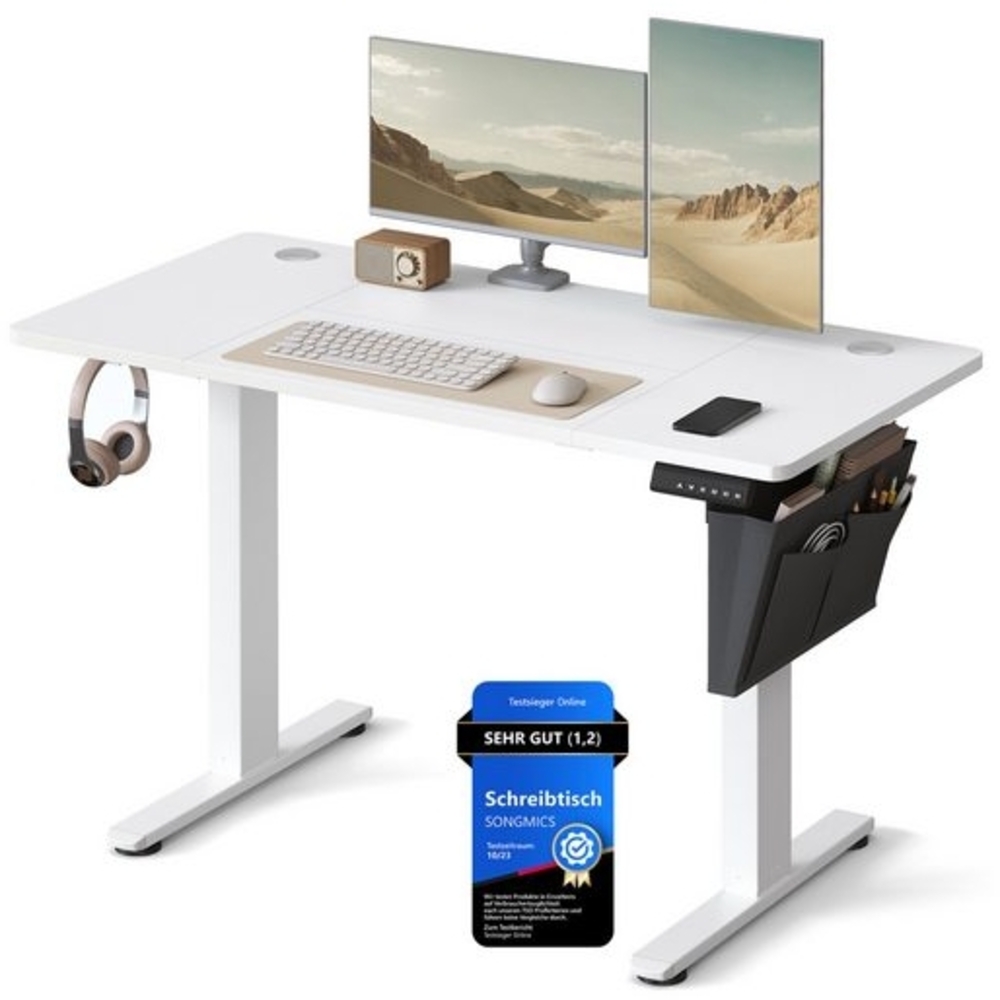 Songmics Höhenverstellbarer Schreibtisch elektrisch, 60x120 x (72-120) cm, Verstellbarer Tisch, Memory-Funktion für 4 Höhen, für Homeoffice, Arbeitszimmer, wolkenweiß Bild 1